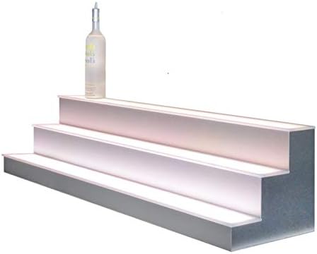 48" 3 Tier LED Lighted Liquor Display Shelf - Stainless Steel Finish