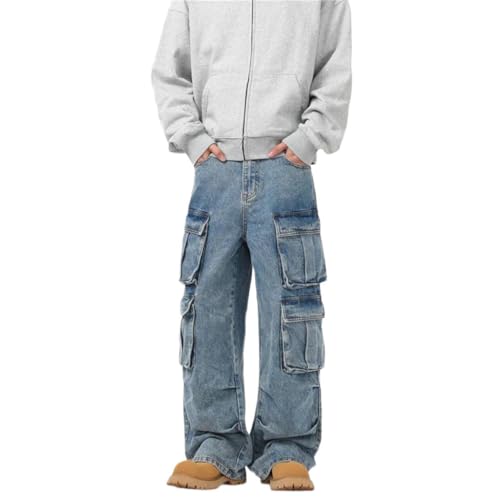 Men Baggy Jeans Wide Leg Denim Pants Oversize Korean Style Streetwear Loose Fit Cargo Trousers