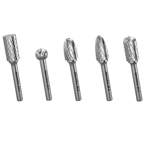 REKCKRUL 5 Pcs Tungsten Carbide Rotary Burr Bits Set, Double Cut Carbide Burr with 1/4