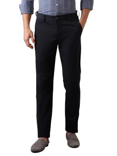 Image of Park Avenue Men's Regular Fit Mid Rise Neo Fit Cotton Blend Solid Pattern Flat Front Casual Chinos