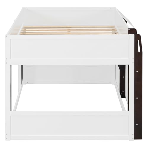 Image of Full House Loft Bed with Playhouse & Storage, Modern Wood Cabin Bed for Kids /Teens (Espresso+White)