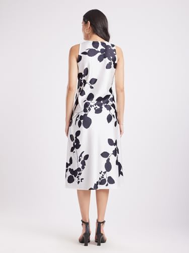 Image of FableStreet Women Party Dress | Elegant A-Line Fit Midi Length V-Neck Sleeveless | Lustrous Satin Fabric for Evening Gatherings & Celebrations