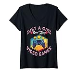 Photo Gallery donna camicia retrò per videogiochi just a girl who loves videogiochi maglietta con collo a v Photo Gallery donna camicia retrò per videogiochi just a girl who loves videogiochi maglietta con collo a v