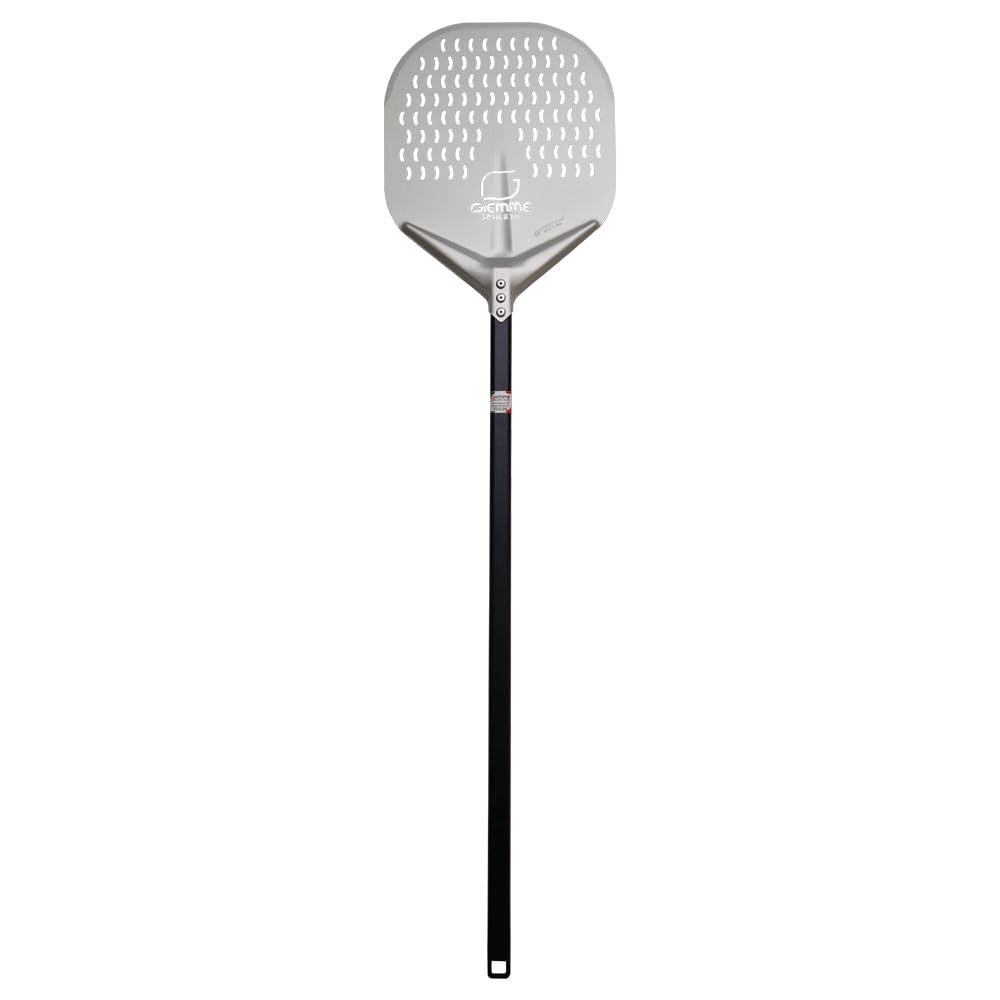 Giemme Set Professionale da 5 Pale per Pizza in Alluminio e Acciaio, Pala Forata in Alluminio 33x33 cm, Manico 150 cm, Per Forni profondi 120/130 cm (Lunghezza manico 150 cm)