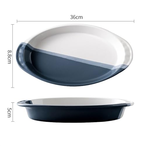 Plato para hornear de cerámica azul de 14 pulgadas con asas binaurales para microondas 3