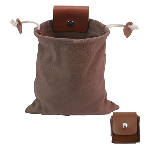 GIEEU Futtertasche mit gewachstem Segeltuch, faltbare Pilzaufbewahrung, wasserabweisende Leder-Gürteltasche mit Kordelzug und Schnalle, faltbare Hüfttasche für Outdoor, Camping, Reisen