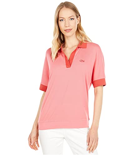 Lacoste Women's Short Sleeve Semi Fancy Buttonless Polo Shirt, Amaryllis/Crater, Xl #TOP26