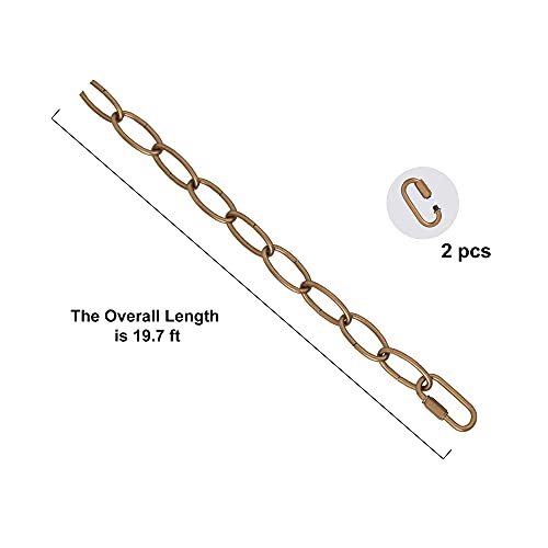 Optimant Lighting Antique Gold Lighting Chain, 20 Feet Metal Chandelier Chain Extension, Heavy Duty Pendant Chandelier Lighting Fixture Extra Chain with Connection Locks for Hanging Light - Image 3