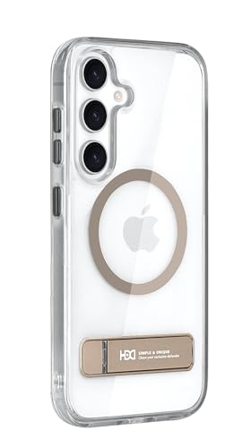 Image of BOUNCEBACK Polycarbonate Shockproof Transparent Hybrid Back Case /Cover with Kick Stand Support Magnetic Charging for Samsung Galaxy S25 Plus - (Clear Gold)