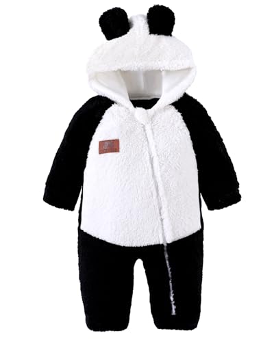 Image of Redair Baby Winter Clothes Baby Onesie Plush Hooded Newborn Outfit Infant Costume for Newborn Boys Girls 0-18 Months