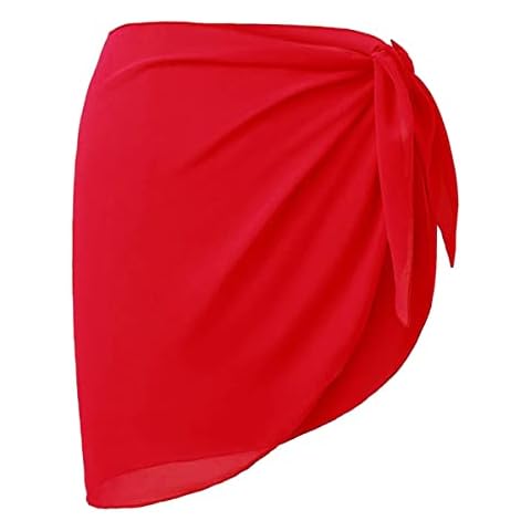 Gellmall Beach Wrap Sarong Cover Up Chiffon Swimsuit Wrap Skirts Bikini Beach Towel Beach Skirt Swimwear Short Beach Dress 26"*65" Red Cover