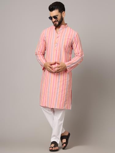 Image of LATEST CHIKAN Men's Cotton Regular Premium Long Kurta Full Sleeves - Casual Ethnic Wear