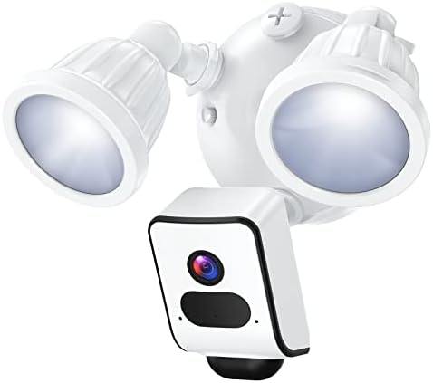 ZJX 2500 Lumens Floodlight Camera Outdoor, Security Cam with Motion-Activated Light, Motion Detection and Siren Alarm, Waterproof（White） (White), Round (FC-01)