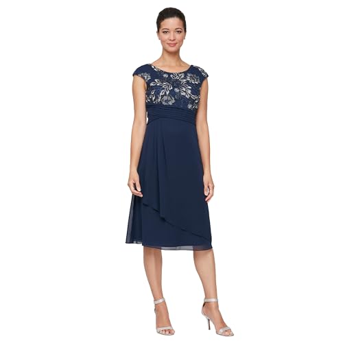 Alex Evenings Women's Short Sleeveless A-line Gown with Embroidered Empire Bodice, Cocktail Dress for Special Occasions