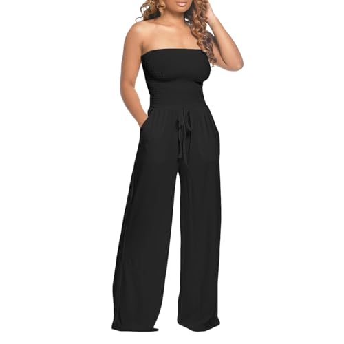 Foweknow Mono para mujer, elegante, para boda, vestido largo de pierna ancha, traje de pantalón para mujer, traje de verano, mono de negocios, monocolor, vestido casual, vestido de noche, vestidos de