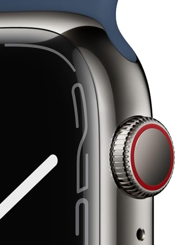 Image of Apple Watch Series 7 (GPS + Cellular 45mm) Graphite Stainless Steel Case with Abyss Blue Sport Band (Renewed)