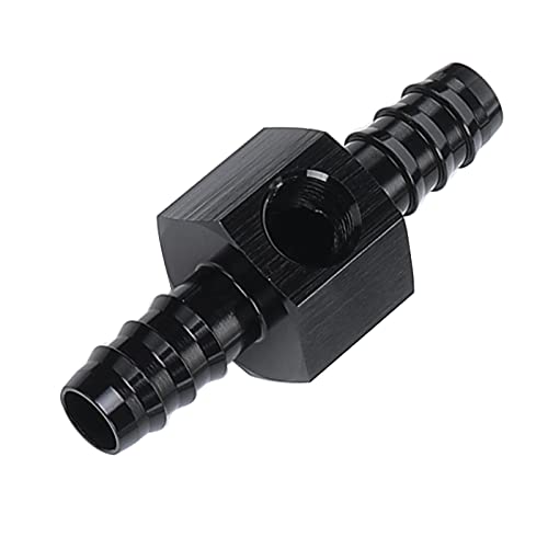 AC PERFORMANCE Schwarz eloxiertes Aluminium 5/16 Widerhaken auf 5/16 Zoll Widerhaken mit 1/8 Zoll NPT Sensor-Messgerät/Messgerätanschluss-Schlauch-Adapter Fitting Druckabnahme Cover