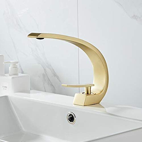 Basin Faucet Gold Bathroom Sink Mixer Tap Brass Wash Single Handle Hole Crane for 8 Colors(Brushed gold)