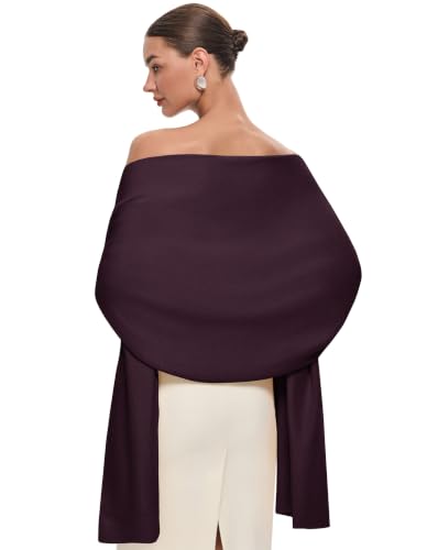 PULI Womens Burgundy Pashmina Shawl Wraps for Evening Dress Large Scarf Blanket Long Wedding Bridal Winter Warm Shoulder Wrap