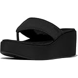 FitFlop Women's Platfforms Wedge Toe-Post Sandals, Black, 8