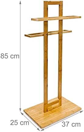 Relaxdays Bamboo Towel Holder, 37 X 25 X 85 cm, Free-Standing Towel Rack for 2 Towels, Small Clothes Butler, Natural Brown