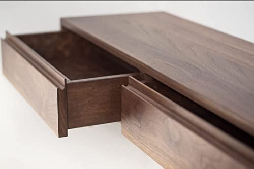 Image of Solid sheesham Wood Floating Study Table with 2 Drawers Storage for Students Laptop Office Desk Wooden Wall Mount Storage Workstation Writing Tables for Study Room Furniture - Natural Finish