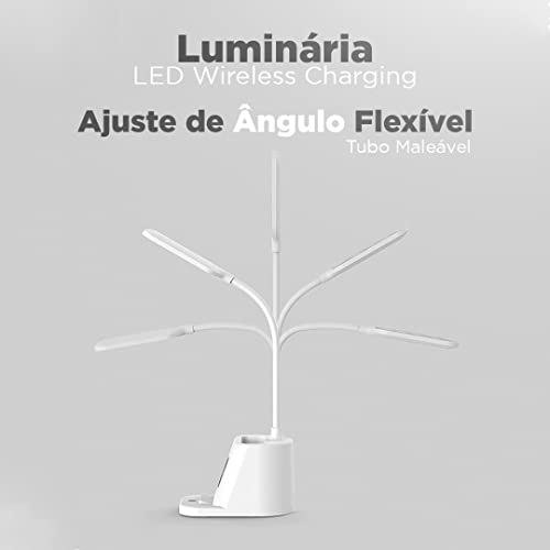 Luminaria de Mesa Articulada Touch Screen LED Flexível com Suporte Recarregável sem fio de Celular,