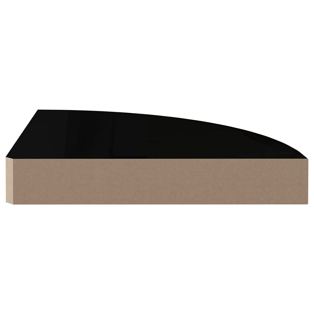 Narożne regały przesuwne, 2 szt., wysoki połysk, czarne, 25 x 25 x 3,8 cm MDF, niewidoczny montaż na ścianie, dekoracyjne wiszące półki do salonu i sypialni