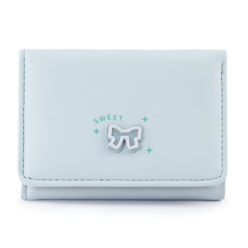 Trifold Wallets for Women with Cute Bow, Simple Trendy PU Ladies Purse with ID Window Multi Card Slots(Blue)2