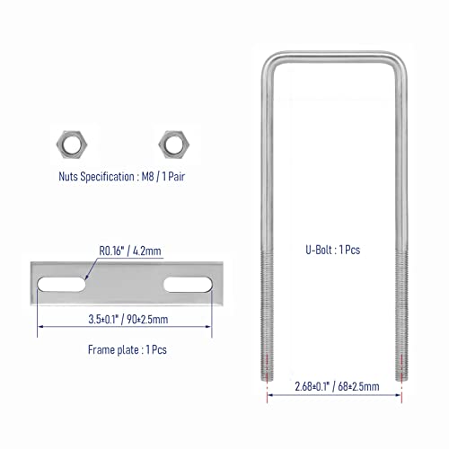 Image of 304 Stainless Steel Square U-Bolts 2-3 /8 inch(60mm) Inner Width, 6.3 inch(160mm) Length Stainless M8 with Nuts, Frame Plate, Accessories for Automobiles Trailer, Boat Trailer Industrial Parts