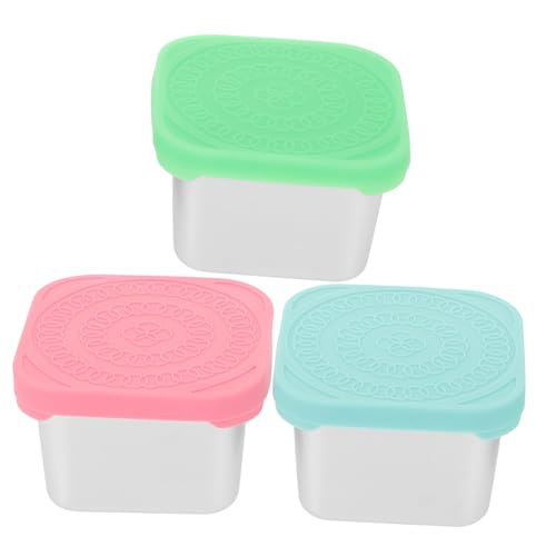 Alasum 3個 金属製の保存容器 食品準備容器 ディッピングソースカップ 冷蔵庫の容器 蓋付きの小さな持ち運び用容器 ふた付き調味料容器 スープ食品の保存 蓋付きステンレス容器 ステンレス鋼