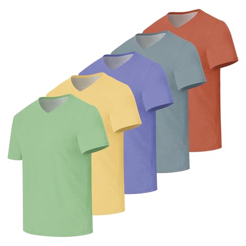 3/5 Pack Mens T Shirt Short Sleeve V-Neck Soft Fitted Tees S - 5XL Fresh Classic Tshirts