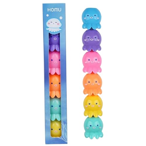 Hotainoys 6 piezas lindo estacionario, apilable 6 en 1 lindo juego de resaltadores, 8.1 pulgadas de plástico Kawaii pulpo mini resaltadores para estudiantes escuela oficina mini