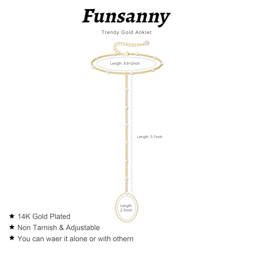 Image of Dainty Anklet for Women - Trendy 14K Gold Plated Ankle Bracelets Adjustable Bead Link Chain Waterproof Pearl CZ Anklets Non Tarnish Foot Jewelry Gift