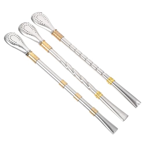 MOLUCKFU 3pcs Stainless Steel Straw Spoon Coffee Mixer Wand Soup Spoon Taster Spoons Bar Mixing Spoon Party Spoon Long Handle Mixing Spoon Honey Tea Stirrer Mixing Spoons Coffee Stir Scoop