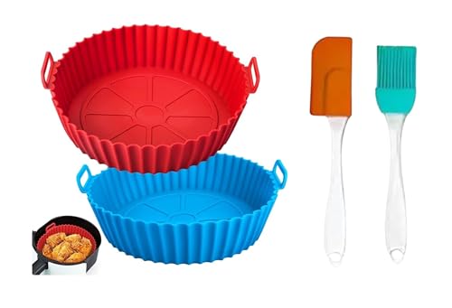 Image of Air Fryer Liners I Round Silicone Basket Baking Tray I Pot with Ear Handles I Nonstick Reusable Heat Resistant I Cooking Oven Insert Accessories