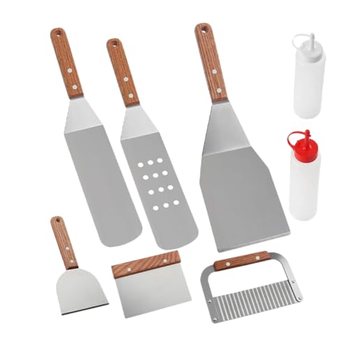 ibasenice 1 Juego Set de espátula de Barbacoa raspador de Parrilla carbón Parilla Kit de Parrilla Herramienta Accesorios para Asar a la Parrilla Utensilios de Parrilla para Acampar Roble