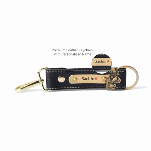 Image of Thebaegift Customized Leather Keychain | Personalized Birthday Gift for Men's | Handcrafted Organizer with Name Tag and Charms | Unique Birthday & Anniversary Gift For Men