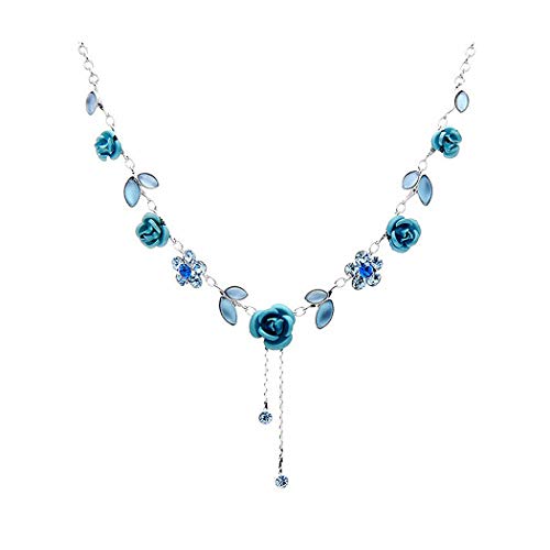 Glamorousky Elegant Rose Necklace with Blue Austrian Element Crystals