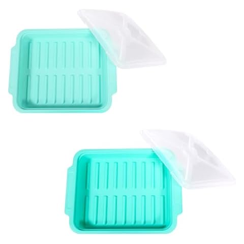MMUGOOLER 2 Pack Microwave Easy Bacon Maker/Cooker with Lid, Safety, Quick and with No Mess, 11.3“ L x 9.0" W x 2.4" H- Blue Cover