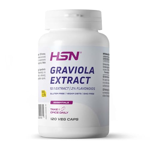 HSN Graviola (Guanábana) 500mg | 120 Cápsulas Vegetales | Extracto 10:1 de Annona muricata Estandarizado al 2% Flavonoides | Equivalente a 5000mg Fruta Madura | Suplemento Vegano Sin Gluten