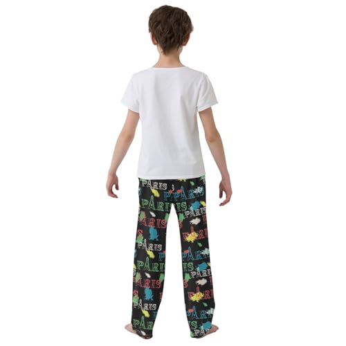 Retro Paris Boys Long Pants Soft Trousers Elastic Waist Kids Lounge Bottoms with Pockets S-XL3
