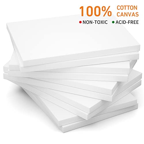 Image of GOTIDEAL Stretched Canvas, 5x7 Inch Set of 10, Primed White - 100% Cotton Artist Canvas Boards for Painting, Acrylic Pouring, Oil Paint Dry & Wet Art Media