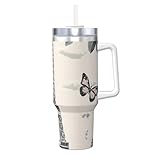 ZSUUGJ Vaso aislado vintage de la Torre Eiffel de París de 40 onzas con asa y tapa con pajilla, taza de viaje, taza de café, botella de agua reutilizable, ideal para coche, trabajo, regalo
