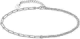CHIC & ARTSY 925 Sterling Silver Ankle Bracelet Multilayer Anklets for Women Satellite/Star/Cross/Circle/Teardrop/Oval/Layered Anklet Beach Jewelry 9 to 10 inch Flexible Fit Anklets