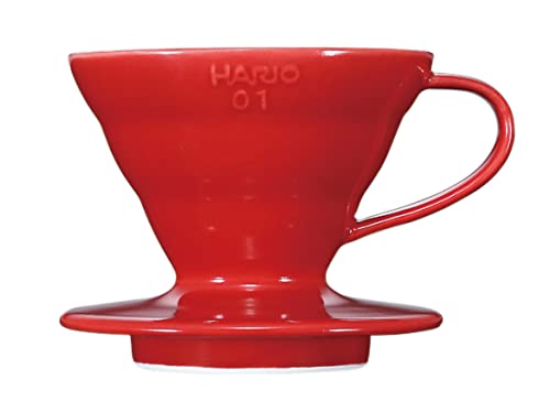 Hario V60 - Cafetera de cerámica con gotero para verter sobre cono, tamaño 01, color rojo Hario V60 - Cafetera de cerámica con gotero para verter sobre cono, tamaño 01, color rojo