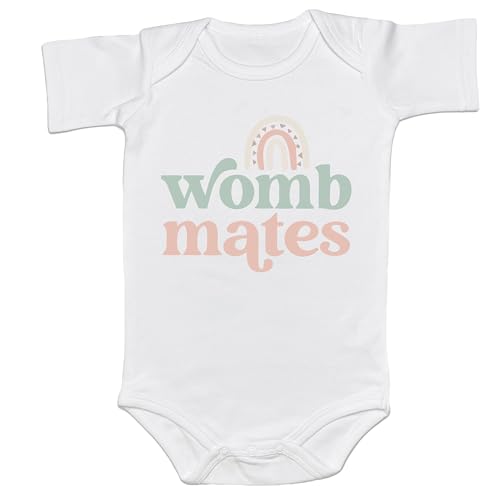 Image of Twin Baby Bodysuit Boy and Girl Womb Mates Rainbow Cute Multiple Birth Babywear New Life Born Together Sibling Shirt