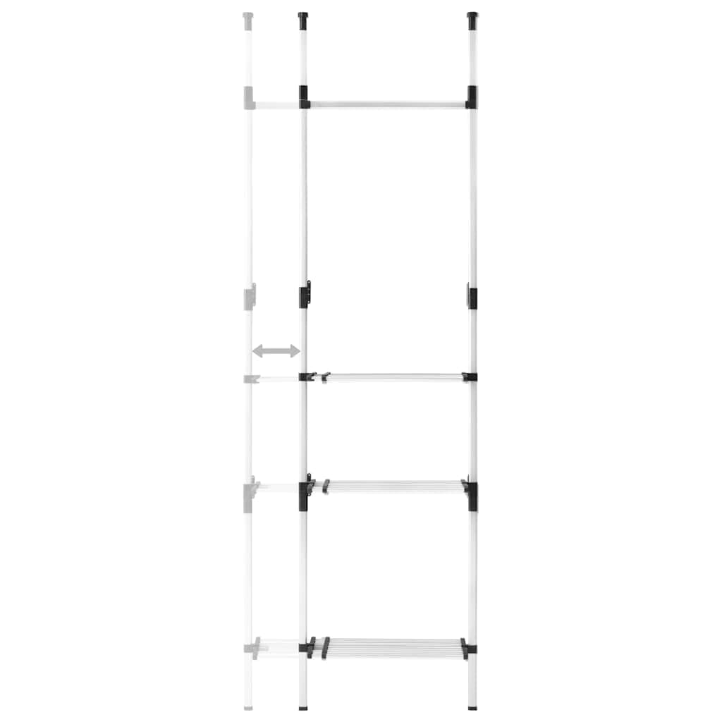 Teleskopowa garderoba z drążkami i regałem, aluminiowa, 70-115 x 40 x 250-300 cm, regulowana, do sypialni, kolor srebrny/czarny