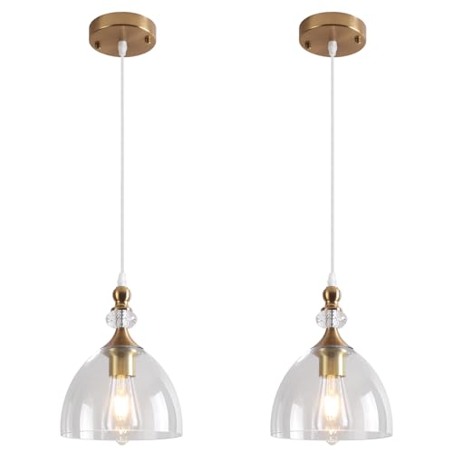 Ioptang Vintage Pendant Light Champagne Gold Pendant Light Kitchen Island Farmhouse Pendant Lights for Living Room Dining Room Bedroom Hallway Foyer Sink 2 Pack