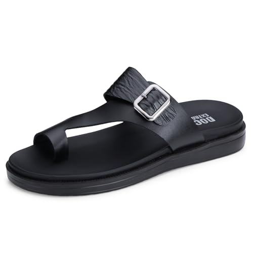 Image of DOCTOR EXTRA SOFT Men's Classic Casual Original Leather Thong Black /Brown Sandals /Chappals with Memory Foam Cushion| Stylish & Non-Slip|Comfortable | Lightweight |Flip flops Slippers Gents & Boys F-1